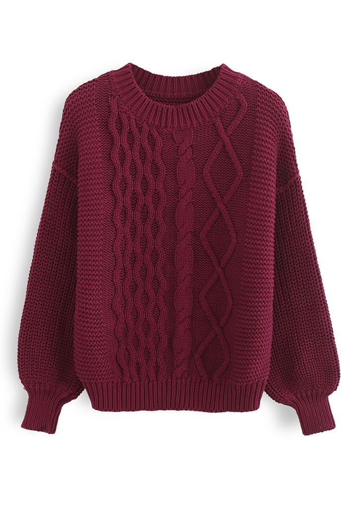 Diamond Chain Chunky Knit Sweater in Burgundy - Retro, Indie and Unique ...