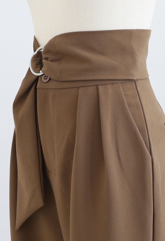 O-Ring Knotted Waist Wide Leg Pants in Olive