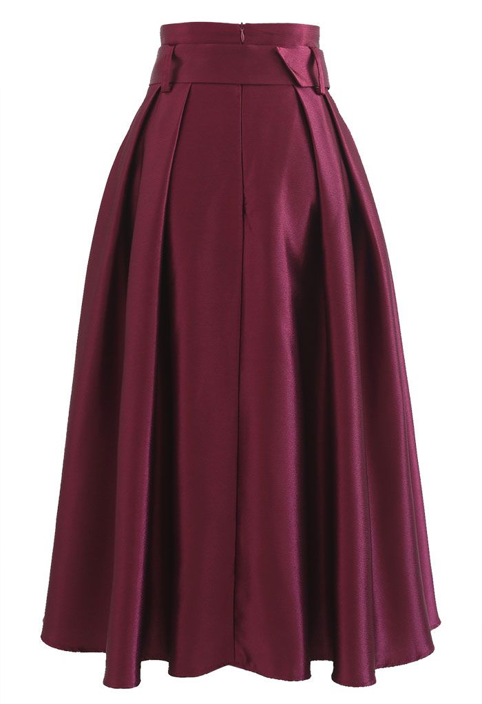 Belted Texture Flare Maxi Skirt in Burgundy - Retro, Indie and Unique ...
