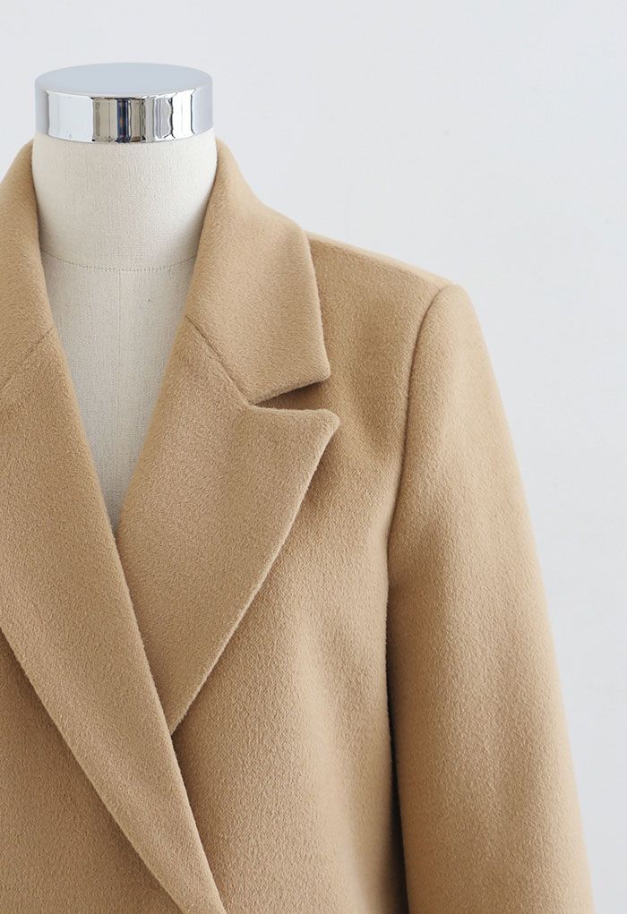 Front Pockets Wool-Blended Longline Blazer in Tan