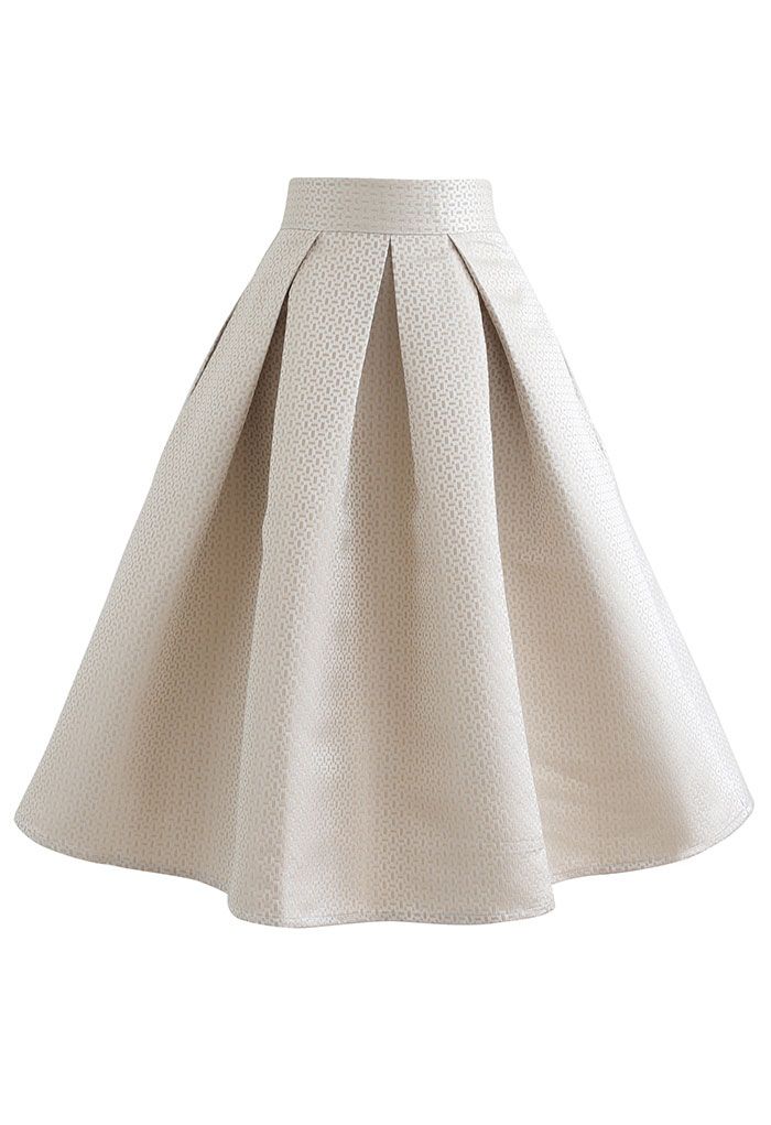 Geometric Jacquard Pleated Flare Skirt