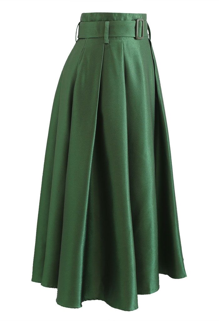 Belted Texture Flare Maxi Skirt in Emerald - Retro, Indie and 
