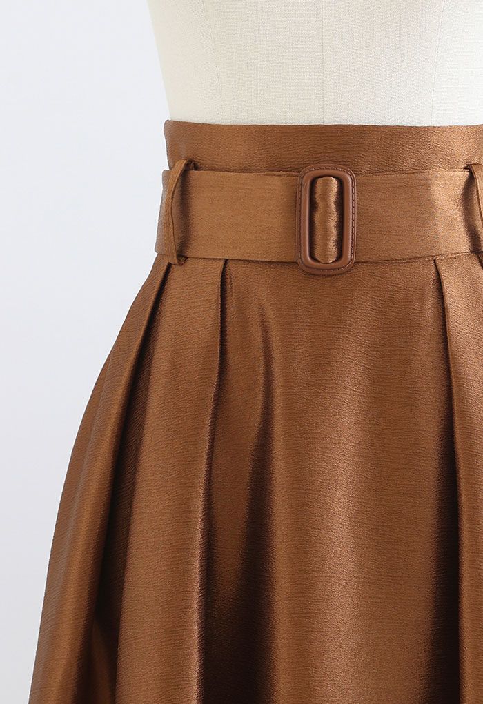 Belted Texture Flare Maxi Skirt in Caramel - Retro, Indie and 
