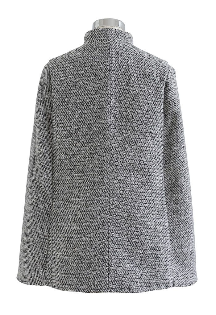 Flap Pocket Double-Breasted Tweed Cape Coat