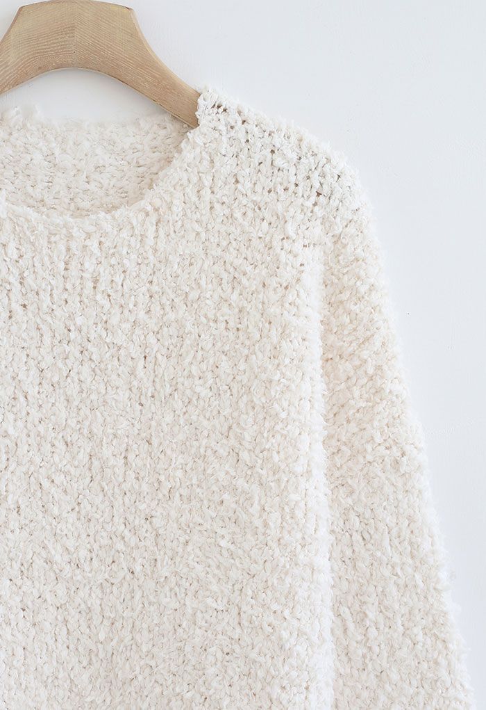 Flocky Soft Touch Chunky Knit Sweater in Ivory