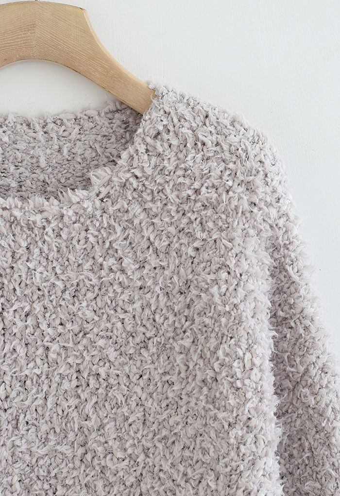 Flocky Soft Touch Chunky Knit Sweater in Grey