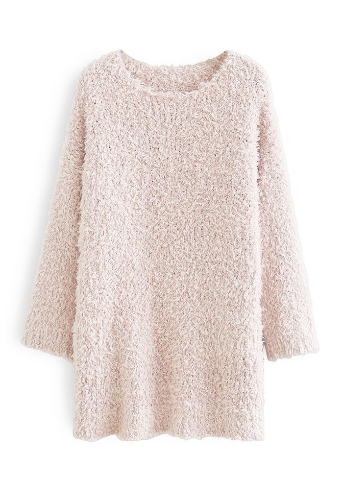 Flocky Soft Touch Chunky Knit Sweater in Pink