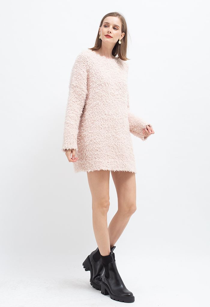 Flocky Soft Touch Chunky Knit Sweater in Pink