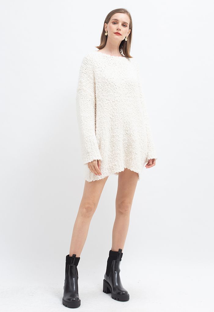 Flocky Soft Touch Chunky Knit Sweater in Ivory