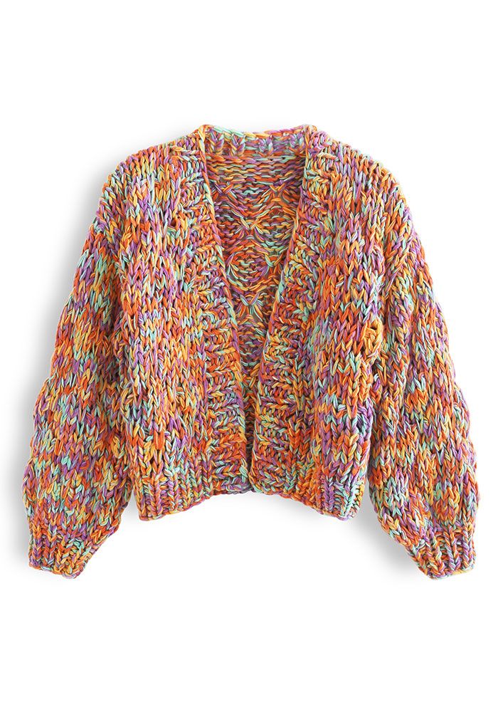 Colorful Chunky Knit Cropped Cardigan