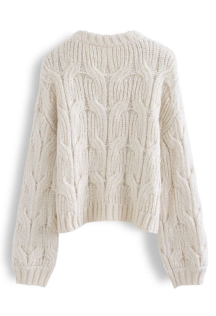 Cropped Round Neck Braid Knit Sweater in Sand - Retro, Indie and Unique ...