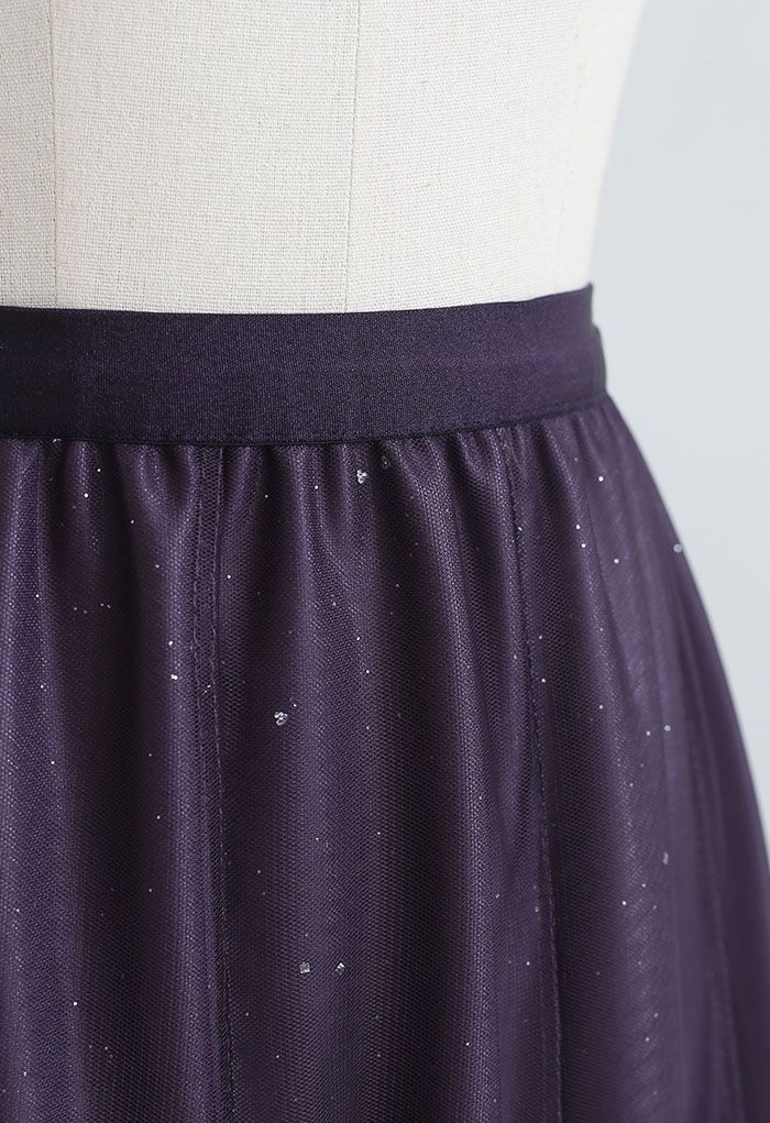 Gradient Mesh Sequined Maxi Skirt in Purple