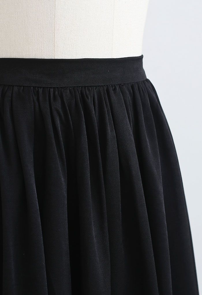 Glimmer High Waist Flare Maxi Skirt in Black