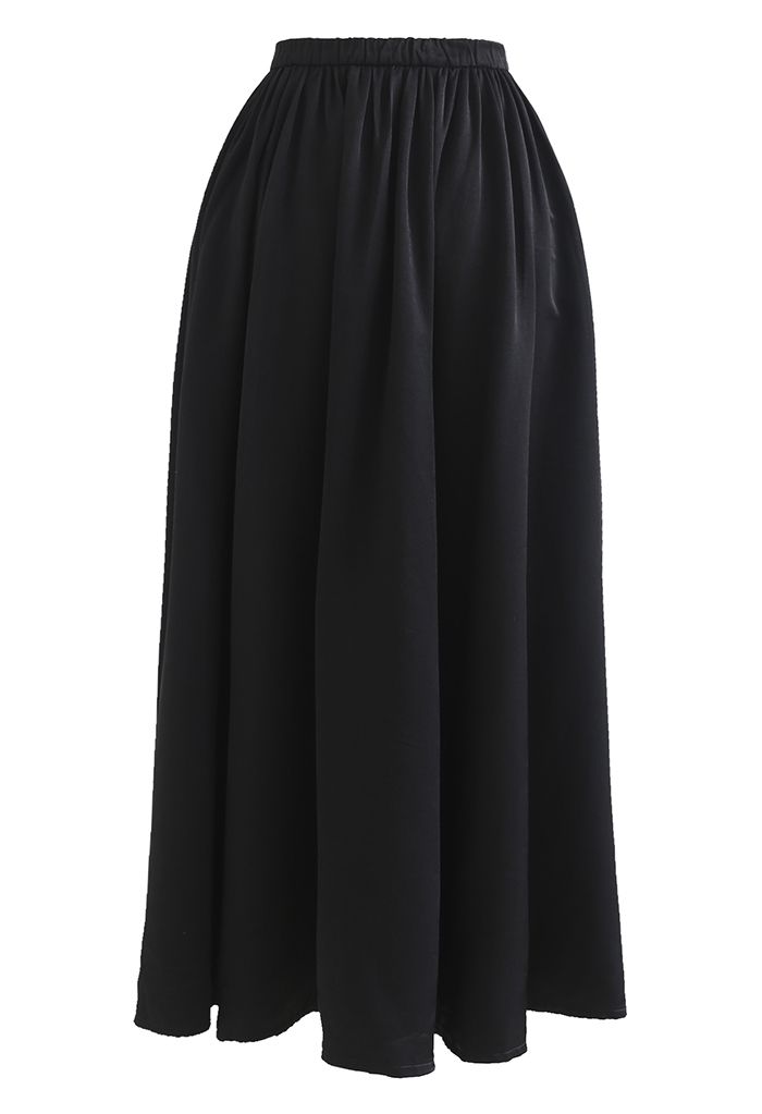 Glimmer High Waist Flare Maxi Skirt in Black