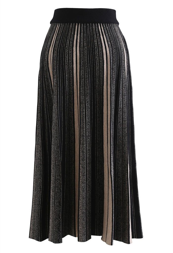 Contrast Vertical Line Pleated Knit Skirt