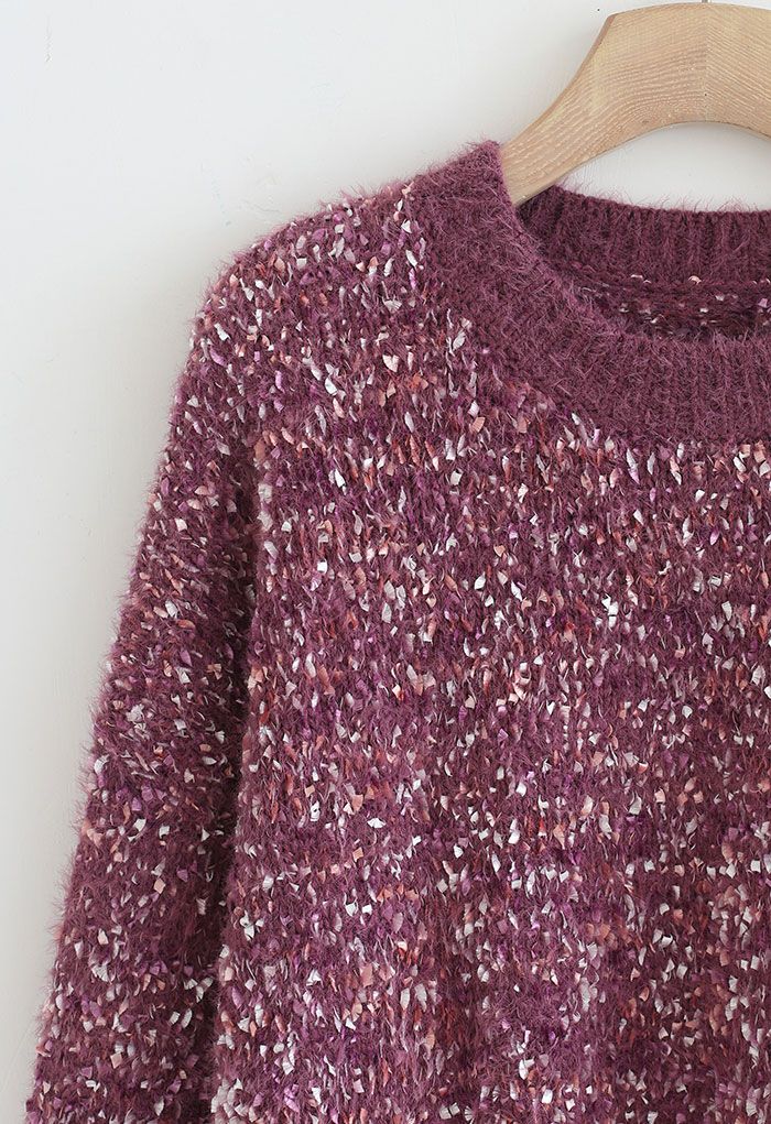 Mix-Color Knit Oversized Longline Sweater in Purple