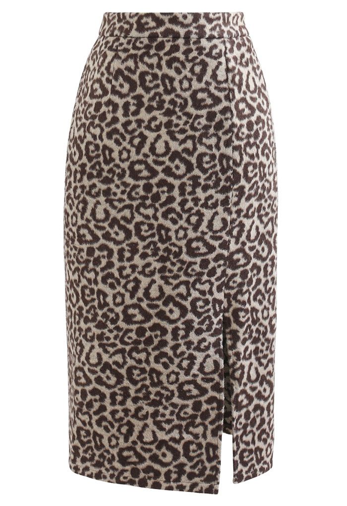 Leopard Print Wool-Blend Pencil Midi Skirt - Retro, Indie and Unique ...