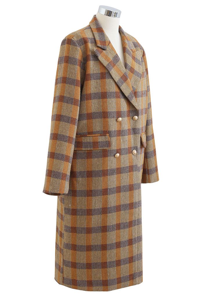 Colored Check Wool-Blend Double-Breasted Longline Coat - Retro, Indie ...