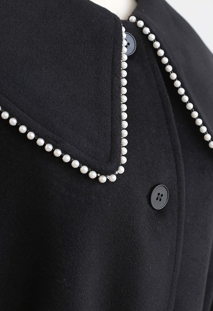 Pearl Edge Button Down Longline Wool-Blend Coat in Black - Retro, Indie ...