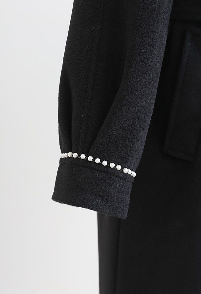 Pearl Edge Button Down Longline Wool-Blend Coat in Black - Retro, Indie ...