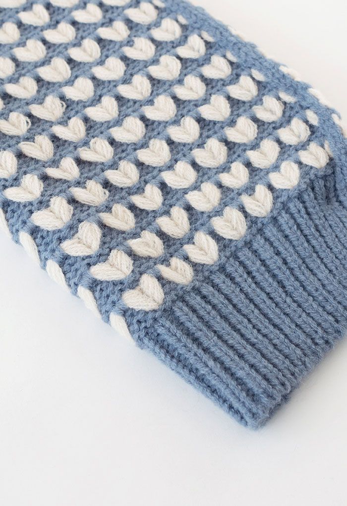 Heart Jacquard Knit Scarf in Blue