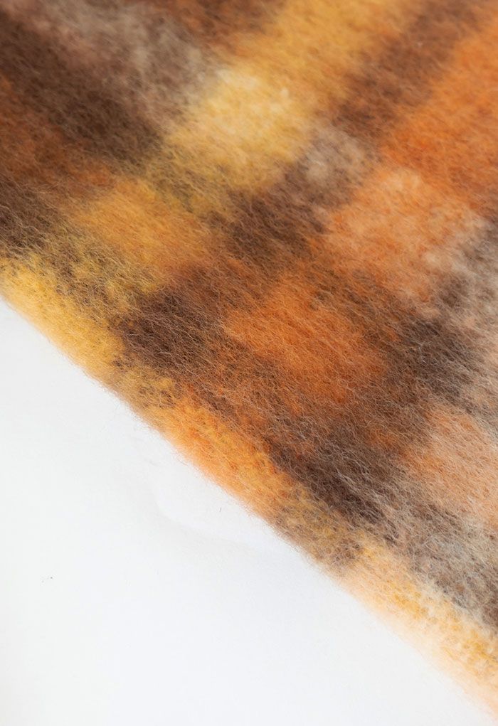 Check Print Fuzzy Oversize Scarf in Caramel