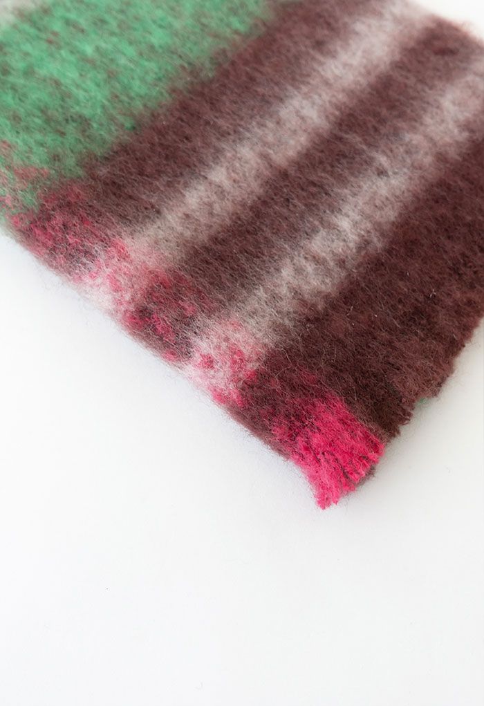 Check Print Fuzzy Oversize Scarf in Berry