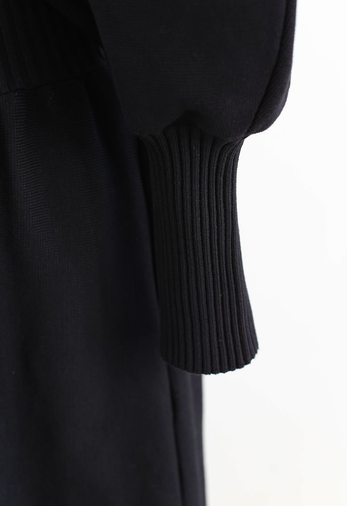 Off-Shoulder Dolman Sleeves Knit Dress in Black