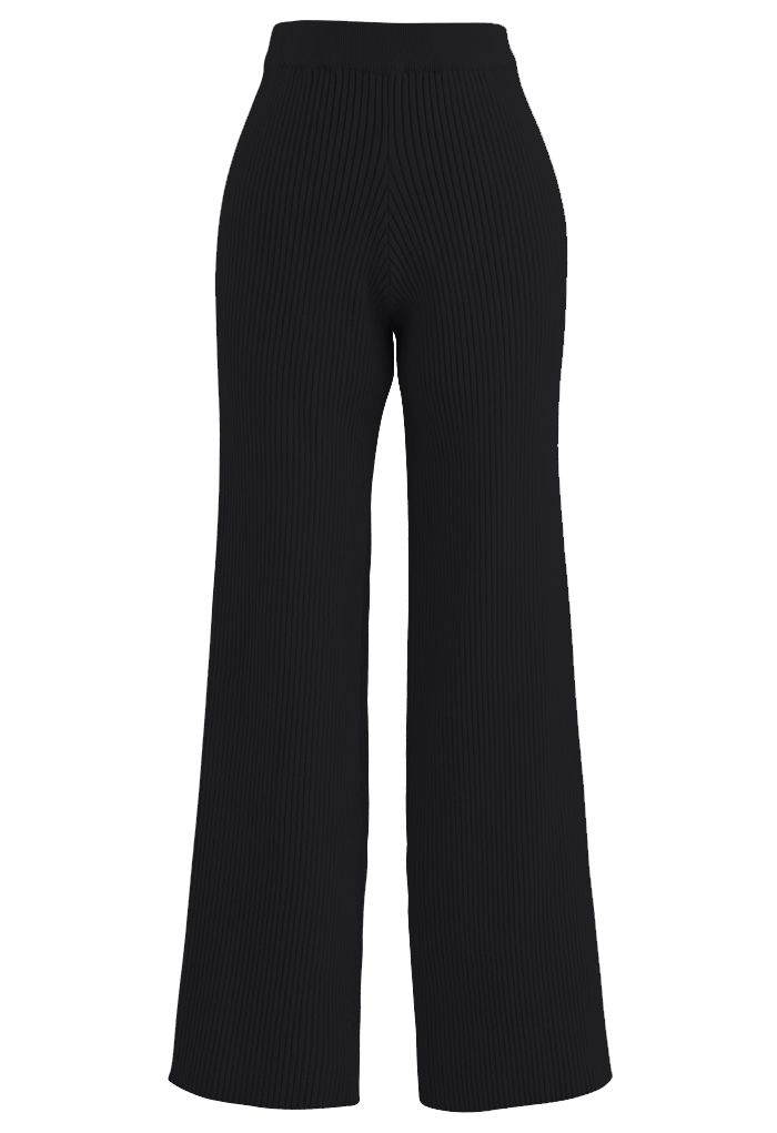 Cross Wrap Rib Knit Longline Sweater and Pants Set in Black
