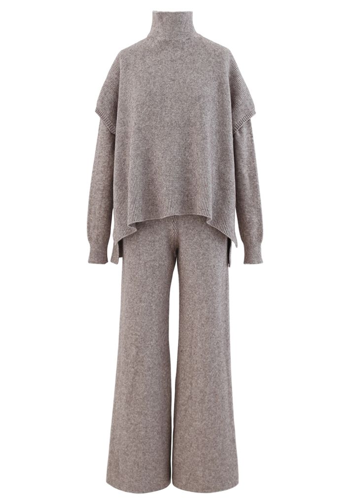 3 Packs Soft Touch Knit Top and Pants Set in Taupe