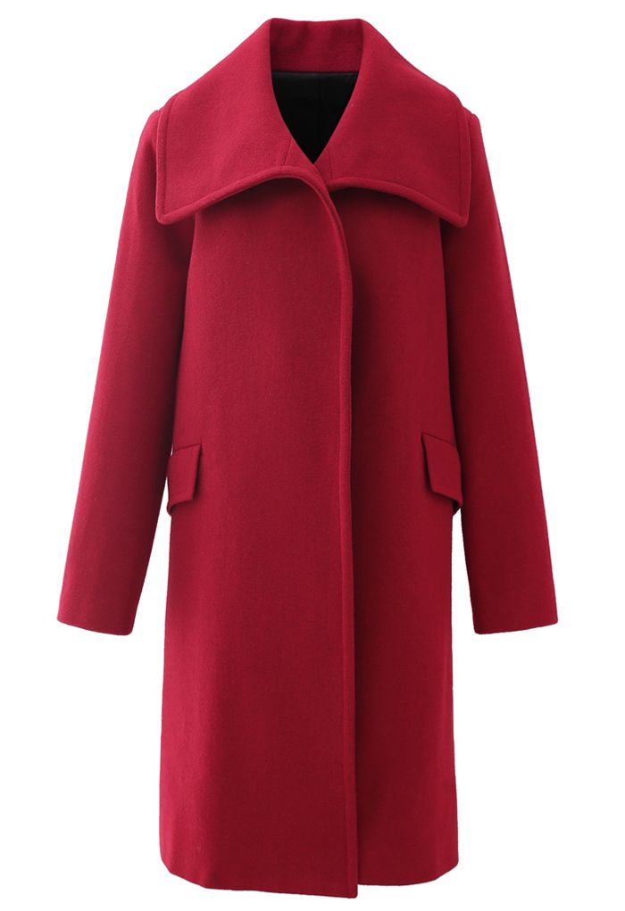 Point Collar Button Up Wool Blend Coat in Red   Retro, Indie and