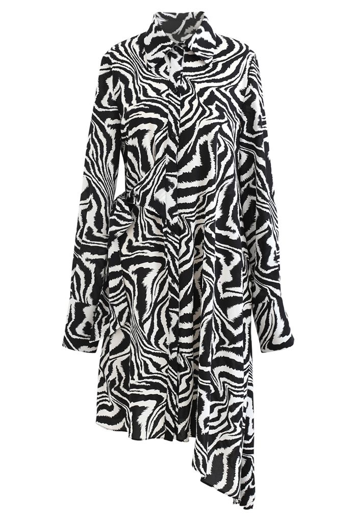 Zebra Print Knot Side Asymmetric Shirt Dress - Retro, Indie and Unique ...