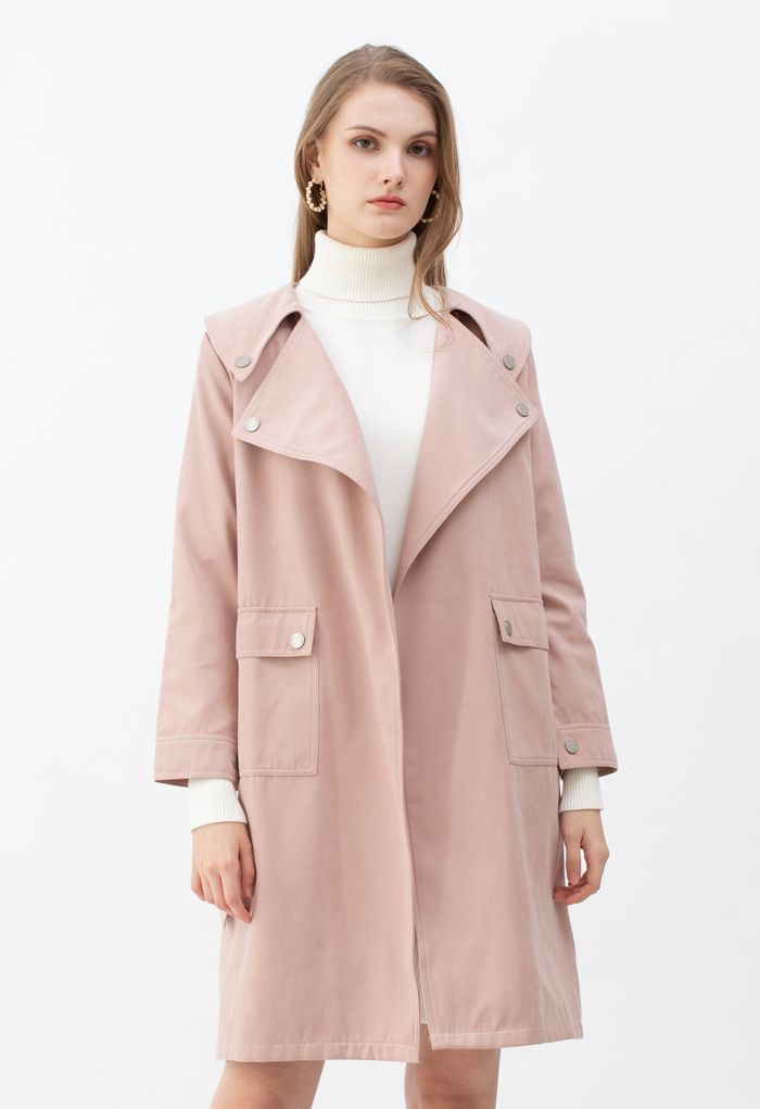 Suede Pocket Belted Trench Coat in Dusty Pink - Retro, Indie and Unique ...
