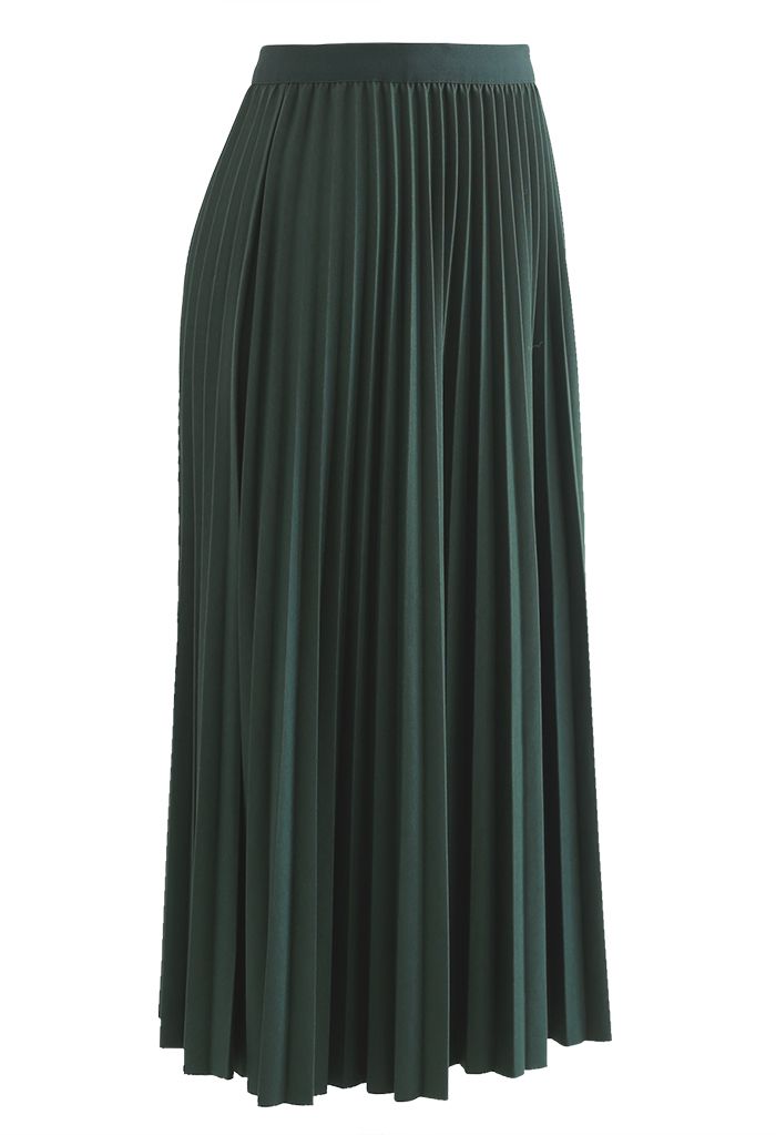 Simplicity Pleated Midi Skirt in Dark Green
