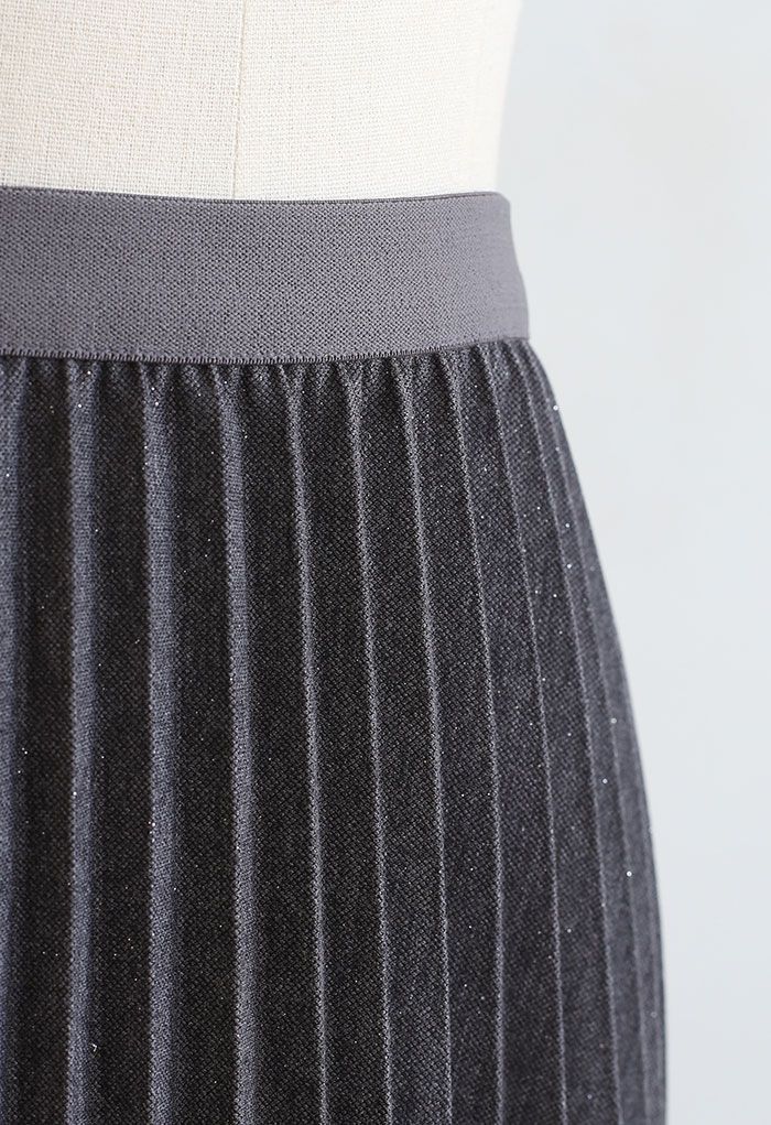 Sparkling Pleated Midi Skirt in Grey