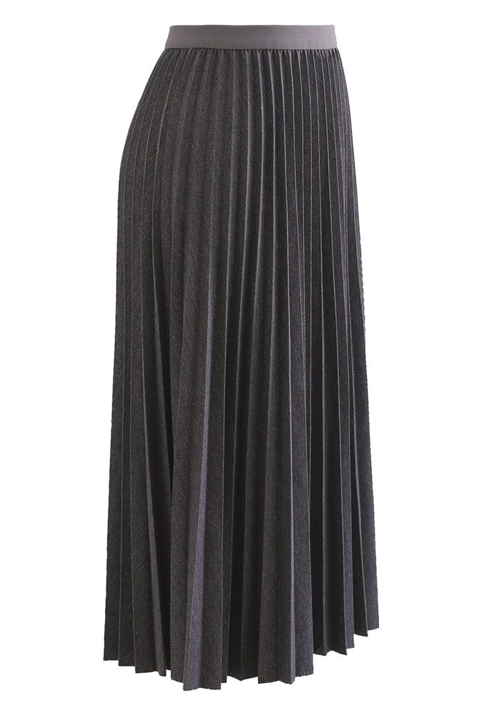Sparkling Pleated Midi Skirt in Grey