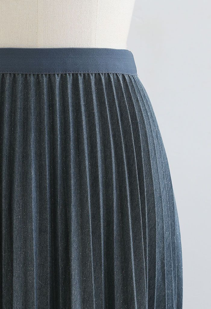 Sparkling Pleated Midi Skirt in Teal