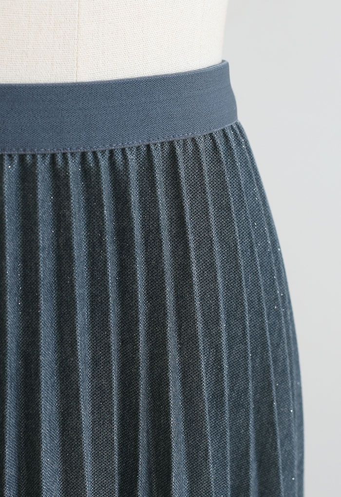Sparkling Pleated Midi Skirt in Teal
