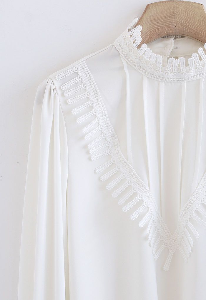 Neatness Crochet Decorated Satin Shirt in White - Retro, Indie and ...