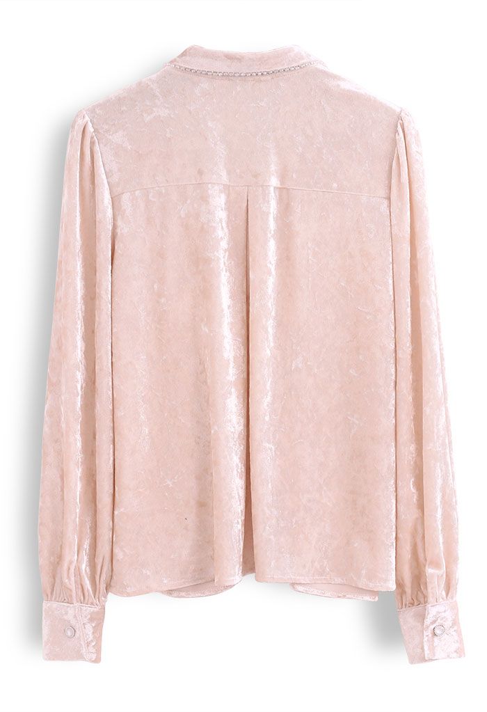 Bead Trim Bowknot Velvet Top in Pink - Retro, Indie and Unique Fashion