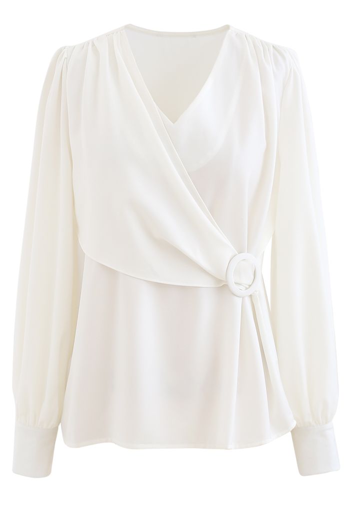 O-Ring Flap Satin Top in White - Retro, Indie and Unique Fashion