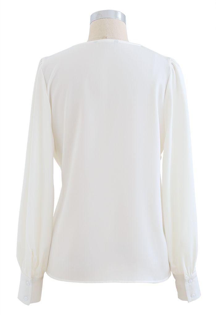 O-Ring Flap Satin Top in White