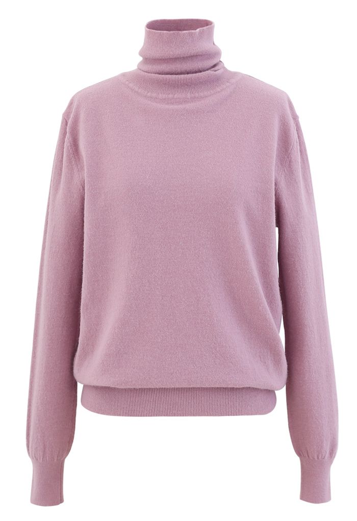 Turtleneck Soft Touch Ribbed Knit Sweater in Lilac - Retro, Indie and ...