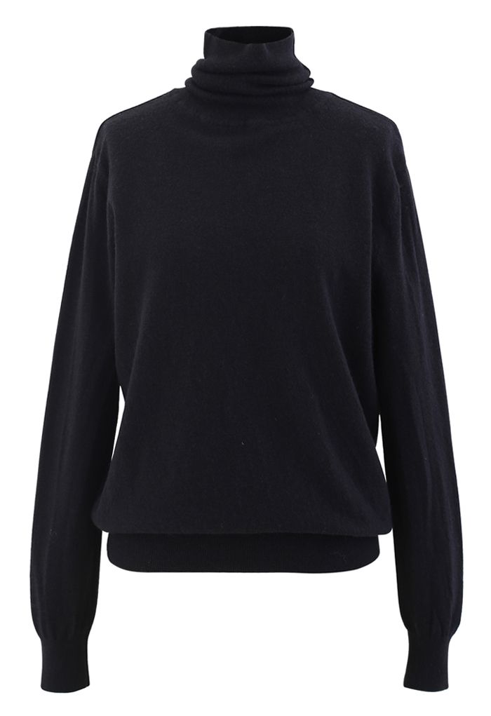 Turtleneck Soft Touch Ribbed Knit Sweater in Black - Retro, Indie and ...