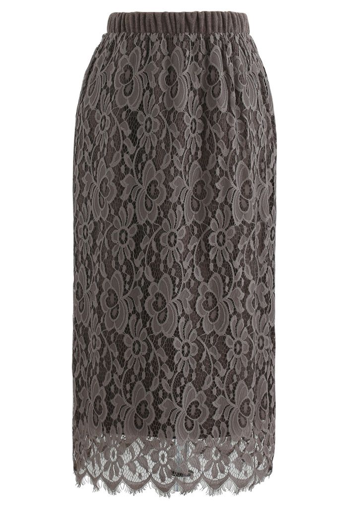 Reversible Soft Knit Lace Midi Skirt in Taupe - Retro, Indie and Unique ...