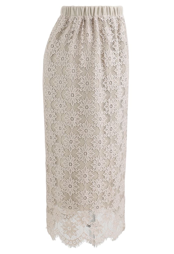 Reversible Soft Knit Lace Midi Skirt in Sand - Retro, Indie and Unique ...