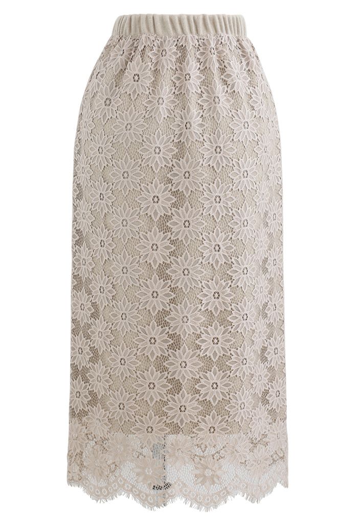 Reversible Soft Knit Lace Midi Skirt in Sand - Retro, Indie and Unique ...