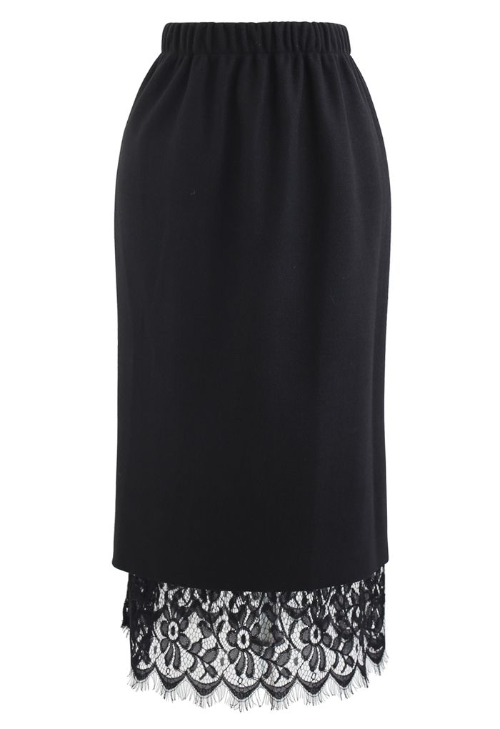 Reversible Soft Knit Lace Midi Skirt in Black - Retro, Indie and Unique ...