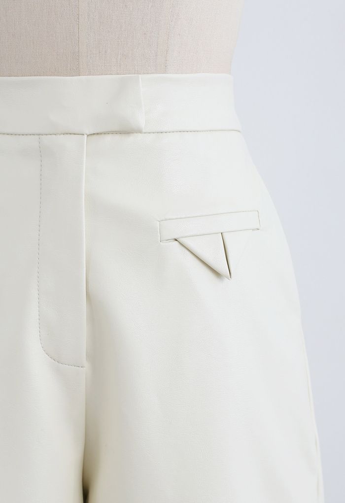 Faux Leather Bermuda Shorts in Ivory