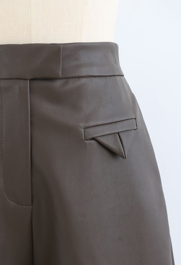 Faux Leather Bermuda Shorts in Brown